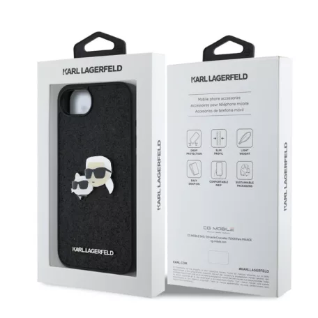 Karl Lagerfeld Fixed Glitter K&CH Heads Apple iPhone 16e / 17e (6.1) hátlapvédő tok fekete (KLHCPSE4PFGKCPK)