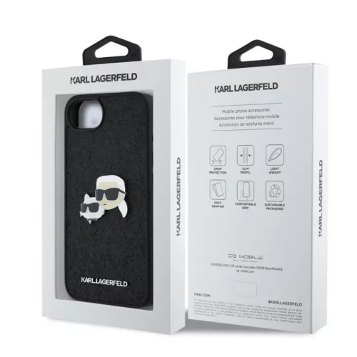Karl Lagerfeld Fixed Glitter K&CH Heads Apple iPhone 16e (6.1) hátlapvédő tok fekete (KLHCPSE4PFGKCPK)