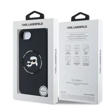 Karl Lagerfeld Liquid Silicone K&CH Heads Apple iPhone 16e / 17e (6.1) MagSafe hátlapvédő tok fekete (KLHMPSE4SKCHTCK)