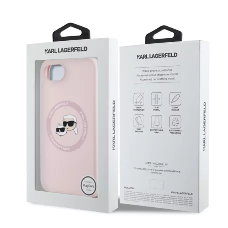 Karl Lagerfeld Liquid Silicone K&CH Heads Apple iPhone 16e / 17e (6.1) MagSafe hátlapvédő tok pink (KLHMPSE4SKCHTCP)