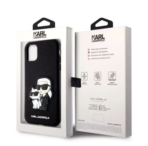 Karl Lagerfeld PU Saffiano Karl and Choupette Apple iPhone 16e (6.1) hátlapvédő tok fekete (KLHCPSE4SANKCPK)