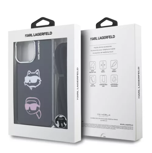 Karl Lagerfeld IML Crossbody K&CH Heads Apple iPhone 16 Pro hátlapvédő tok fekete (KLHCP16LHCDHGFBK)
