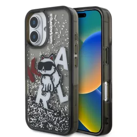   Karl Lagerfeld Liquid Glitter Choupette Apple iPhone 16 Pro Max hátlapvédő tok fekete (KLHCP16XLCHSCTDK)