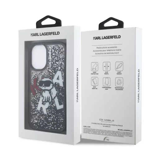 Karl Lagerfeld Liquid Glitter Choupette Apple iPhone 16 Pro Max hátlapvédő tok fekete (KLHCP16XLCHSCTDK)