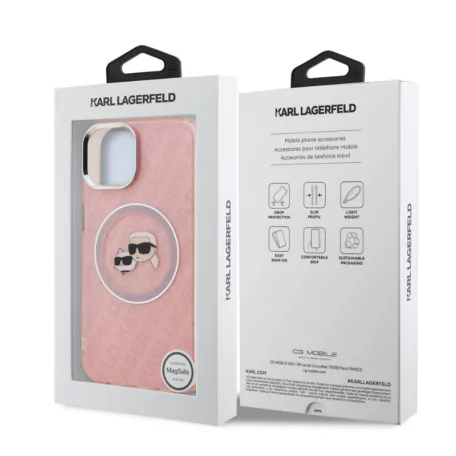 Karl Lagerfeld IML K&CH Heads MagSafe Apple iPhone 15 (6.1) hátlapvédő tok pink (KLHMP15SHMKBKCHP)