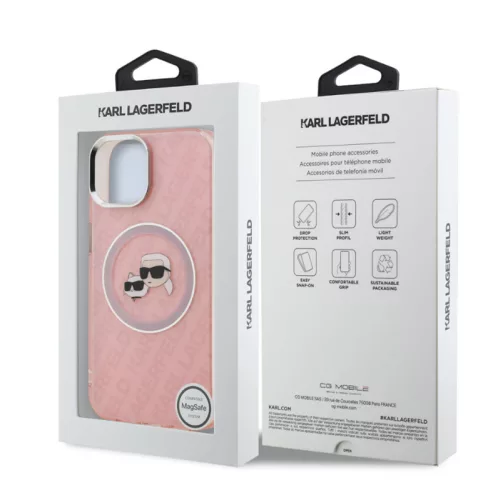 Karl Lagerfeld IML K&CH Heads MagSafe Apple iPhone 15 Pro Max (6.7) hátlapvédő tok pink (KLHMP15XHMKBKCHP)