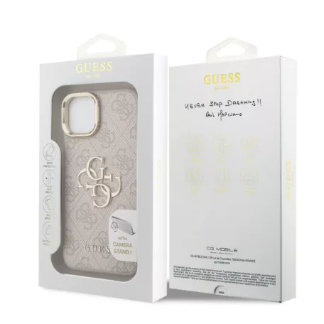 Guess PU 4G Metal Logo Stand Apple iPhone 15 Pro (6.1) hátlapvédő tok pink (GUHCP15LPCS4GP4P)