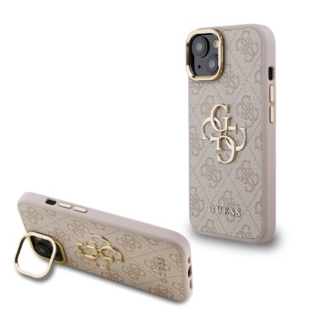 Guess PU 4G Metal Logo Stand Apple iPhone 16 (6.1) hátlapvédő tok pink (GUHCP16SPCS4GP4P)