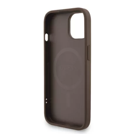 Guess PU Leather MagSafe Apple iPhone 15 (6.1) hátlapvédő tok barna (GUHMP15SP4GREGSW)