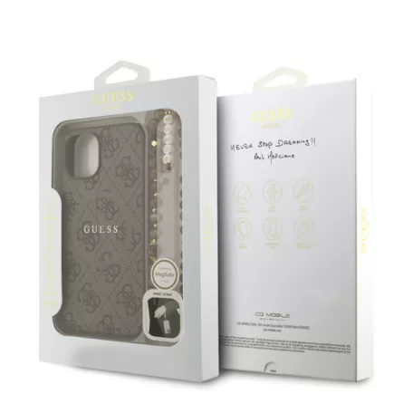 Guess PU Leather MagSafe Apple iPhone 15 (6.1) hátlapvédő tok barna (GUHMP15SP4GREGSW)