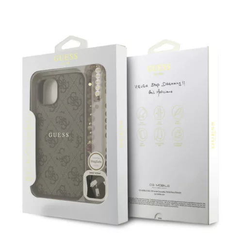Guess PU Leather MagSafe Apple iPhone 15 (6.1) hátlapvédő tok barna (GUHMP15SP4GREGSW)