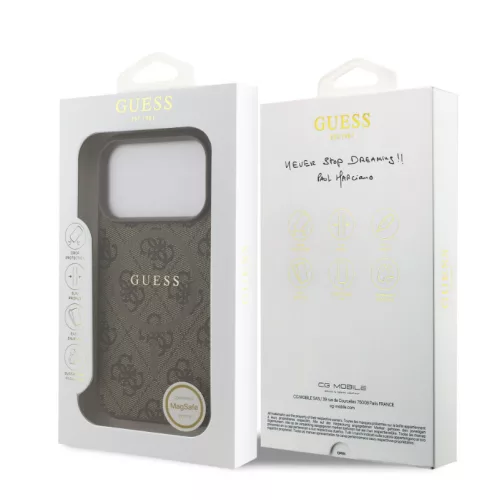Guess PU Leather Colored Ring MagSafe Apple iPhone 17 Pro Max hátlapvédő tok barna (GUHMP17XG4GFRW)