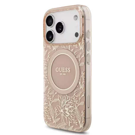 Guess IML FLOWERS MagSafe Apple iPhone 17 Pro (6.3) hátlapvédő tok pink (GUHMP17LHCPOFPP)