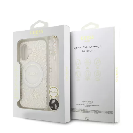 Guess IML FLOWERS MagSafe Apple iPhone 17 (6.3) hátlapvédő tok fehér (GUHMP17SHCPOFPH)