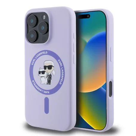 Karl Lagerfeld Liquid Silicone Karl and Choupette Apple iPhone 17 Pro (6.3) MagSafe hátlapvédő tok lila (KLHMP17LSCMKCRHU)