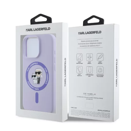 Karl Lagerfeld Liquid Silicone Karl and Choupette Apple iPhone 17 Pro (6.3) MagSafe hátlapvédő tok lila (KLHMP17LSCMKCRHU)