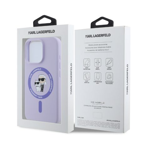 Karl Lagerfeld Liquid Silicone Karl and Choupette Apple iPhone 17 Pro Max (6.9) MagSafe hátlapvédő tok lila (KLHMP17XSCMKCRHU)