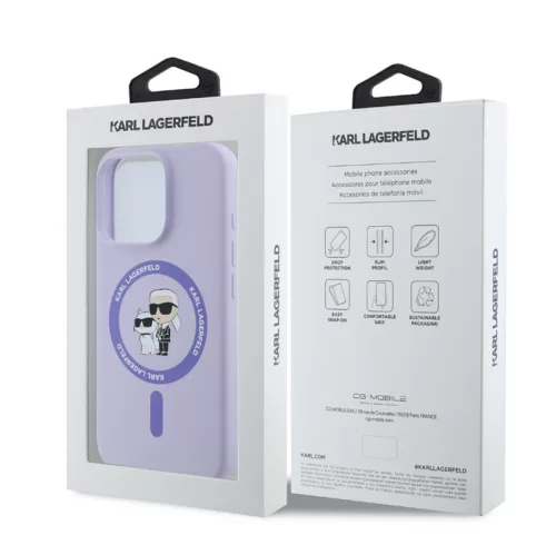 Karl Lagerfeld Liquid Silicone Karl and Choupette Apple iPhone 17 Pro Max (6.9) MagSafe hátlapvédő tok lila (KLHMP17XSCMKCRHU)