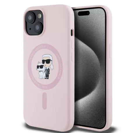 Karl Lagerfeld Liquid Silicone Karl and Choupette Apple iPhone 17 (6.3) MagSafe hátlapvédő tok pink (KLHMP17SSCMKCRHP)