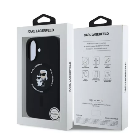 Karl Lagerfeld Liquid Silicone Karl and Choupette Apple iPhone 17 Air (6.6) MagSafe hátlapvédő tok fekete ( )
