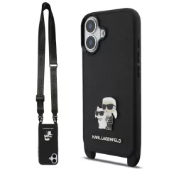   Karl Lagerfeld Crossbody Popruh Metal Karl and Choupette Apple iPhone 17 (6.3) hátlapvédő tok fekete (KLHCP17SSAKCPBK)