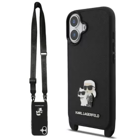   Karl Lagerfeld Crossbody Popruh Metal Karl and Choupette Apple iPhone 17 (6.3) hátlapvédő tok fekete (KLHCP17SSAKCPBK)