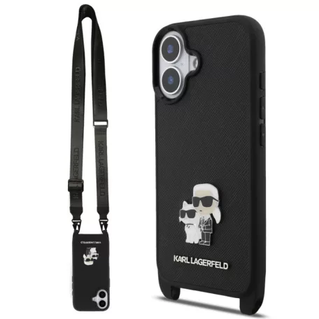Karl Lagerfeld Crossbody Popruh Metal Karl and Choupette Apple iPhone 17 (6.3) hátlapvédő tok fekete (KLHCP17SSAKCPBK)