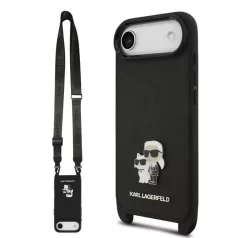   Karl Lagerfeld Crossbody Popruh Metal Karl and Choupette Apple iPhone 17 Air (6.6) hátlapvédő tok fekete (KLHCP17MSAKCPBK)