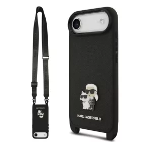   Karl Lagerfeld Crossbody Popruh Metal Karl and Choupette Apple iPhone 17 Air (6.6) hátlapvédő tok fekete (KLHCP17MSAKCPBK)