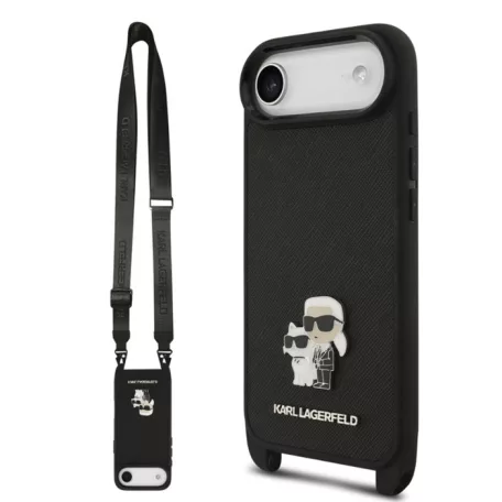 Karl Lagerfeld Crossbody Popruh Metal Karl and Choupette Apple iPhone 17 Air (6.6) hátlapvédő tok fekete (KLHCP17MSAKCPBK)