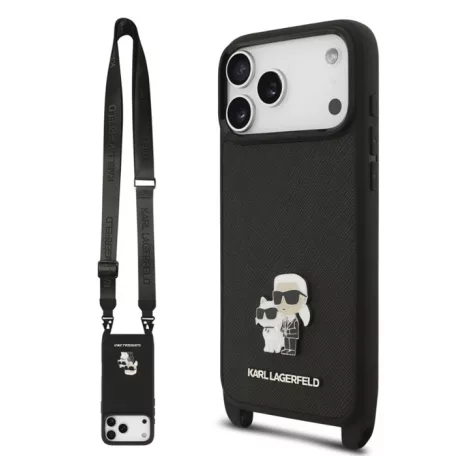 Karl Lagerfeld Crossbody Popruh Metal Karl and Choupette Apple iPhone 17 Pro (6.3) hátlapvédő tok fekete (KLHCP17LSAKCPBK)
