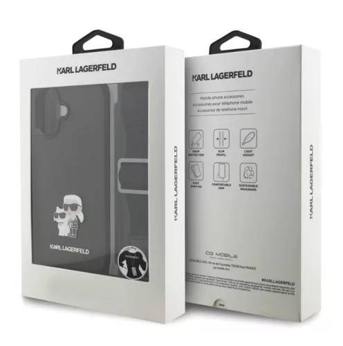 Karl Lagerfeld Crossbody Popruh Metal Karl and Choupette Apple iPhone 17 Pro (6.3) hátlapvédő tok fekete (KLHCP17LSAKCPBK)