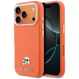   Karl Lagerfeld PU Saffiano Karl and Choupette Head MagSafe Apple iPhone 17 Pro Max hátlapvédő tok narancssárga (KLHMP17X6PFKCLO)
