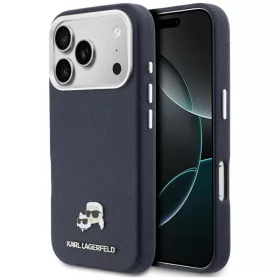   Karl Lagerfeld PU Saffiano Karl and Choupette Head MagSafe Apple iPhone 17 Pro hátlapvédő tok sötétkék (KLHMP17L6PFKCLB)