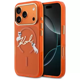   Karl Lagerfeld IML Choupette Sketch Logo MagSafe Apple iPhone 17 Pro hátlapvédő tok narancssárga (KLHMP17L5HKSCAO)