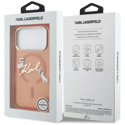 Karl Lagerfeld IML Choupette Sketch Logo MagSafe Apple iPhone 17 Pro hátlapvédő tok narancssárga (KLHMP17L5HKSCAO)