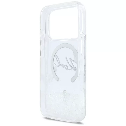 Karl Lagerfeld Liquid Glitter Script Logo MagSafe Apple iPhone 17 Pro hátlapvédő tok átlátszó (KLHMP17L6LKSCAMT)
