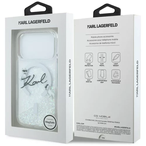 Karl Lagerfeld Liquid Glitter Script Logo MagSafe Apple iPhone 17 Pro hátlapvédő tok átlátszó (KLHMP17L6LKSCAMT)