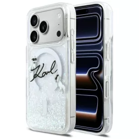   Karl Lagerfeld Liquid Glitter Script Logo MagSafe Apple iPhone 17 Pro Max hátlapvédő tok átlátszó (KLHMP17X6LKSCAMT)
