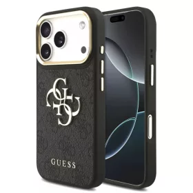   Guess Apple iPhone 18 Pro PU Leather 4G Metal Logo Gold Frame hátlapvédő tok fekete (GUHCP18L4GMGCGR)