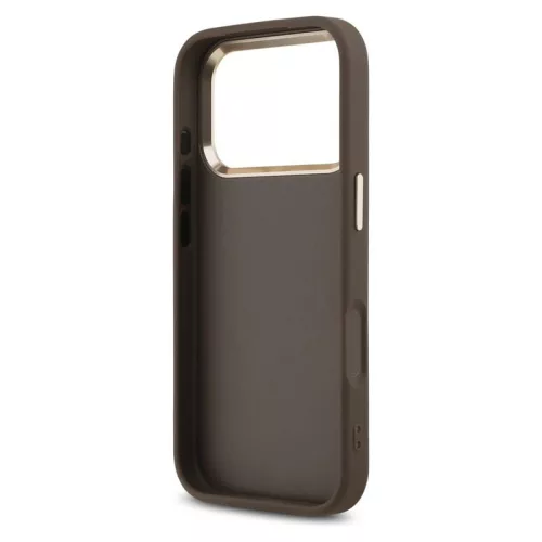 Guess Apple iPhone 18 Pro PU Leather 4G Metal Logo Gold Frame hátlapvédő tok barna (GUHCP18L4GMGCBR)