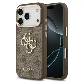   Guess Apple iPhone 18 Pro Max PU Leather 4G Metal Logo Gold Frame hátlapvédő tok barna (GUHCP18X4GMGCBR)