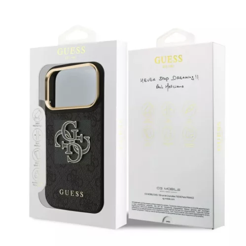 Guess PU 4G Resin Logo Gold Frame Apple iPhone 18 Pro hátlapvédő tok fekete (GUHCP18L6P4SRMLK)