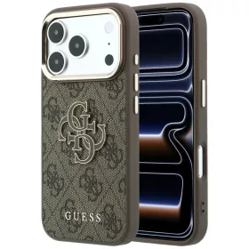   Guess PU 4G Resin Logo Gold Frame Apple iPhone 18 Pro hátlapvédő tok barna (GUHCP18L6P4SRMLW)