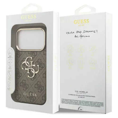 Guess PU 4G Resin Logo Gold Frame Apple iPhone 18 Pro hátlapvédő tok barna (GUHCP18L6P4SRMLW)