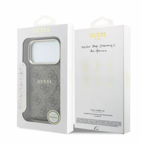 Guess PU Leather Embossed MagSafe Apple iPhone 18 Pro Max hátlapvédő tok, barna(GUHMP18XP4MSEGCW)