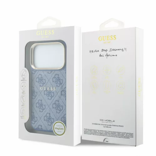 Guess PU Leather Embossed MagSafe Apple iPhone 18 Pro Max hátlapvédő tok, kék(GUHMP18XP4MSEGCB)