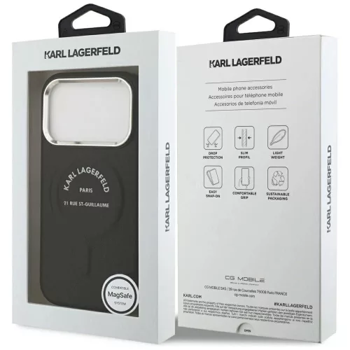Karl Lagerfeld Embossed Open Ring RSG Logo Magsafe Apple iPhone 17 Pro / 18 Pro hátlapvédő tok fekete (KLHMP18LPSKRSGEK)