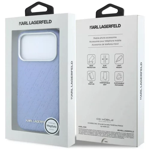 Karl Lagerfeld Grained Allover Logo Apple iPhone 18 Pro MagSafe hátlapvédő tok kék (KLHMP18LPSKLFOFB)