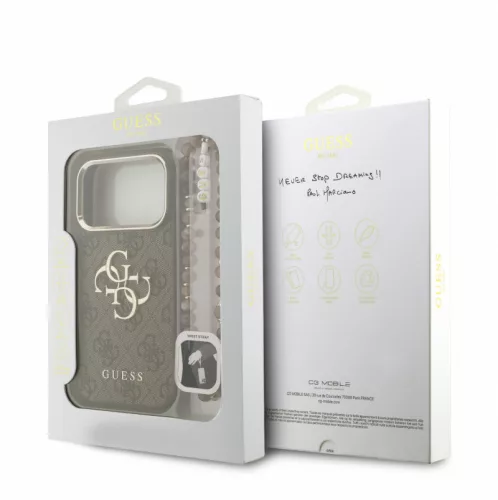 Guess PU Leather 4G Logo Strap Apple iPhone 18 Pro Max hátlapvédő tok barna (GUHCP18XP4GMGSCW)